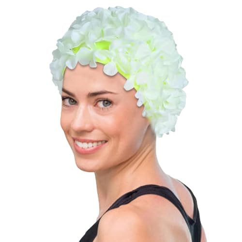 Badekappe mit Blumenmotiv, modische Blumen-Badekappe mit Blumenblättern, Turban-Badekappe für langes Haar, Badekappen, Ohrenhaarschutz, einfach an- und auszuziehen von Generisch