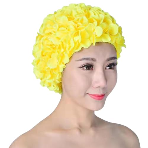 Badekappen für Damen, stilvolle Blumen-Badekappe für Damen, Turban-Badekappe für langes Haar, Badekappe, Ohrenhaarschutz, einfach an- und auszuziehen von Generisch