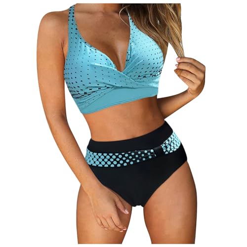 Bademode Damen Große Größe, Damen Zweiteiliger Badeanzug V Ausschnitt überkreuztes Bikini Bademode Bauchkontrolle Bikini Sets Atmungsaktiver Elastischer Badeanzüge Sexy Comf Badebekleidung von Generisch