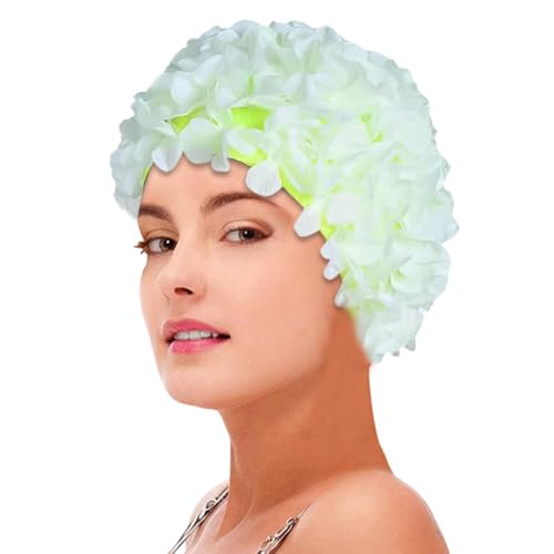 Bademütze mit 3D-Blumen, Stilvolle Blumenkappen, Blumen-Badekappe für Damen, Retro-Badekappen für langes/kurzes Haar, Badehut für den Strandurlaub im Schwimmbad von Generisch