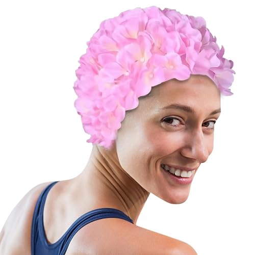 Bademütze mit 3D-Blumen | Vintage Blumen Badekappe Blumenblüten Bademütze | Badekappen im Retro-Stil für Damen mit Langen und kurzen Haaren, Schwimmmütze für Wasserparks, Schwimmbäder von Generisch