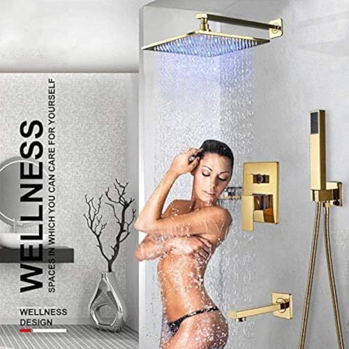 Badezimmerarmatur Gold Regendusche Badewannenarmatur Wandmontage Badewanne Duschmischbatterie Badezimmer Duscharmatur Duschset-12 Zoll Duschset,16 Zoll Duschset von Generisch