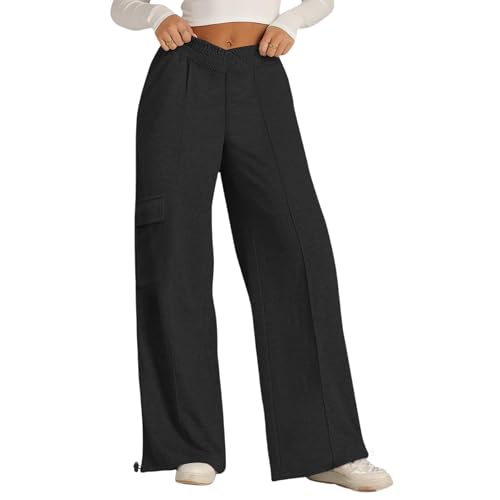 Baggy Sweatpants für Damen, athletischer V-Ausschnitt, übergroße Sweathose mit weitem Bein, hohe Taille mit Taschen von Generisch