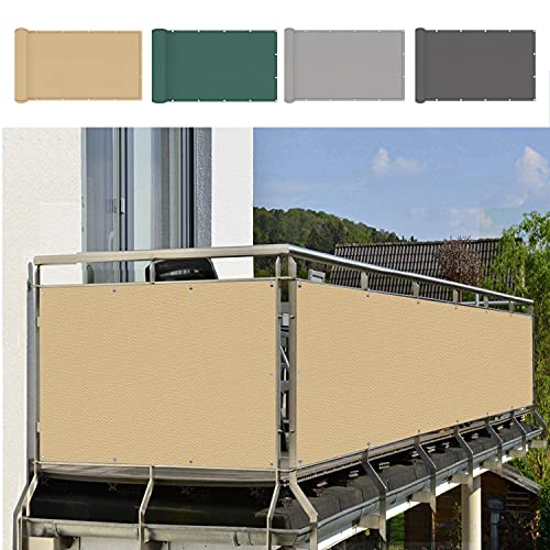 Balkon-Sichtschutz 65x350cm, 100% Privatsphäre Balkon-Sichtschutz für Terrasse und Zaun, faltenfreier Sichtschutz für Gartenzaun und Balkongeländer von Generisch