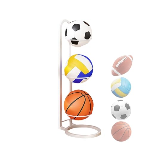 Ball-Aufbewahrungsregal, Basketballhalter, Fußball-Ständer – Weiß, 3-lagiger Basketball-Präsentationsständer, vertikaler Sportball-Aufbewahrungsregal, Gusseisen-Volleyball-Halter, Garagenaufbewahrung, von Generisch