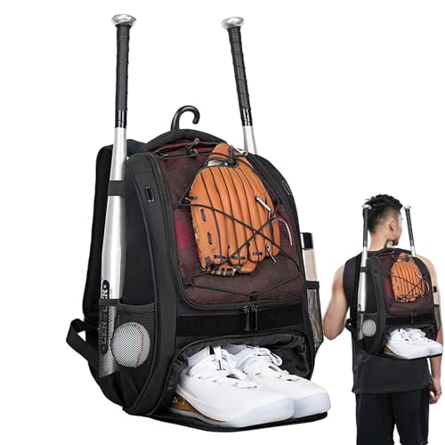 Baseballtasche, Softballtasche | Baseball-Rucksack, Jugend-Softball-Rucksack mit Schuhfach,Großer Jugend-Baseball-Rucksack, Baseballschläger-Tasche für Wettkämpfe, Erwachsene, Schläger, Schuhe von Generisch