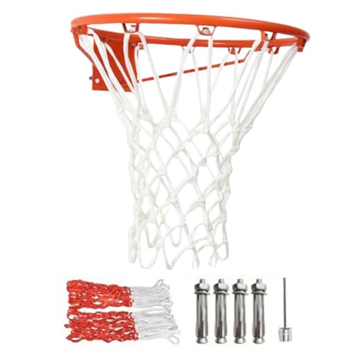 Basketball-Felge im Freien, Basketball-Felge und Netz | Wetterfester, robuster, verdickter Reifenrand aus Metall mit Netz,An der Wand an der Tür montiertes Tor für den Innen- und Außenbereich, Inflato von Generisch