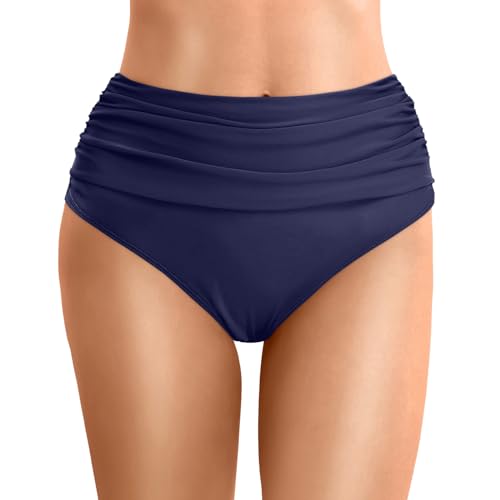 Bauchweg Badehose Damen Bikini Hotpants Kurz Damen Slip Figurformend Mit Uv-Schutz Bikini Bottom Sexy Shorty Badeshorts Für Damen Sommer Beach Bikini Panty Bauchweg-Hose Damen Hot Pants Dunkelblau，XXL von Generisch