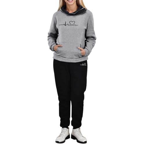 Befristetes Angebot, Jogginganzug Damen Lang Sportanzug Mit Kapuze Sport Outfit Set Sport Set Baggy Streatwear Leicht Trainingsanzug Warm Hausanzug Freizeitanzug 2 Teiler von Generisch