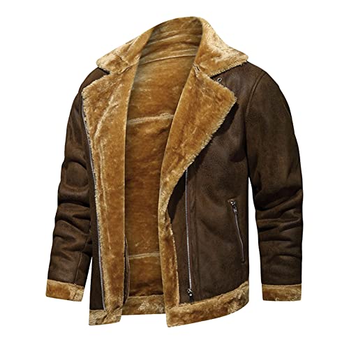 Befristetes Angebot, Lederjacke Herren Warme Wildlederjacke Winddicht Kunstlederjacke Fliegerjacke Bequem Motorrad Jacke Gefüttert Winterjacke Leicht Ledermantel Mit Reißverschluss von Generisch