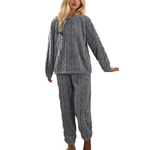 Befristetes Angebot Heute, Hausanzug Damen Winter Jogginganzug Flanell Schlafanzug Freizeitanzug Warm Lounge Set Thermo Fleece Anzug Kuschel Pyjama Set Aesthetic Loungewear Set Sleepwear von Generisch