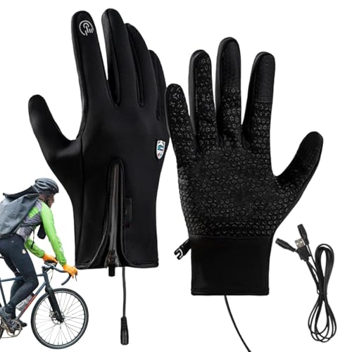 Beheizte Ski-Fäustlinge, wasserdicht – Winter, warm, Touch-Screen-Skifäustlinge, USB-Ladegerät, warme Skifäustlinge, winddichte Handschuhe für kaltes Wetter, Handwärmer mit Reißverschluss für von Generisch