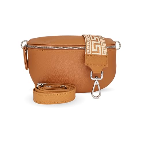 Bella Blossom Bauchtasche Damen, Umhängetasche aus 100% Echtleder, Elegante Crossbody-Bag mit gemusterten & verstellbaren Schultergurt, Schultertasche für jeden Anlass Braun4 M von Generisch