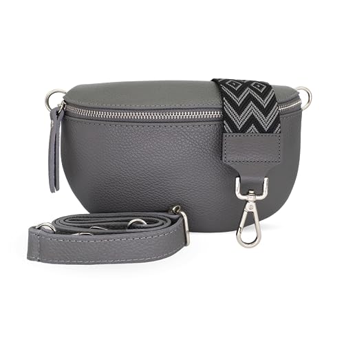 Bella Blossom Bauchtasche Damen, Umhängetasche aus 100% Echtleder, Elegante Crossbody-Bag mit gemusterten & verstellbaren Schultergurt, Schultertasche für jeden Anlass Grau3 M von Generisch