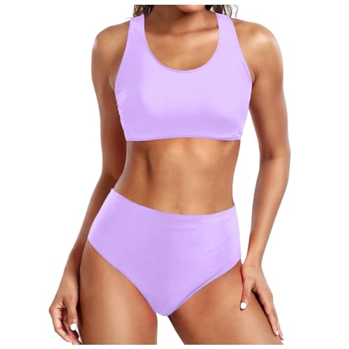 Bikini Damen Set Badeanzug, Bikini Oberteil Große Brüste Bikini Unterteile Damen, V-Ausschnitt Bikini-Oberteile Und High Waist Bikini-Unterteile Mit Cups Swimsuits for Women Selbstbindung Badekleid von Generisch