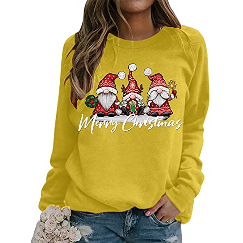 Black Friday，Ugly Christmas Sweater Damen，Weihnachtspullover Damen Ugly Christmas Sweater ausgefallene Pullover Damen Pulli Teenager mädchen Sweatpullover Damen Gelb，XXL von Generisch