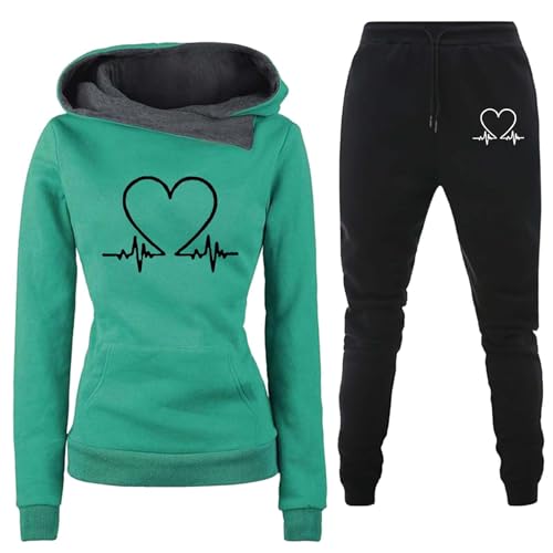 Black Friday Angebote 2024,Damen Trainingsanzug Set 2-Teilig Heartbeat Print Hoodie Jogginghose Sweatshirt Hose Zweiteiler Jogginganzüge Damen Kapuzenpullover Sporthose Set Warm Vlies Kleidungsset von Generisch