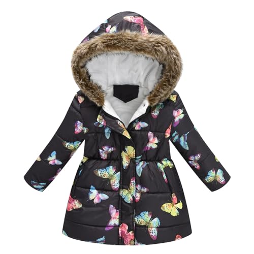 Black Friday Angebote 2024 Ab Wann, Winterjacke Mädchen Bunt Blumen Bedrucktes Wintermantel Softshellanzug Daunenjacke Skijacke Schneeanzug Puffer Jacke Thermal Mantel Thermojacke Kapuzenjacke von Generisch