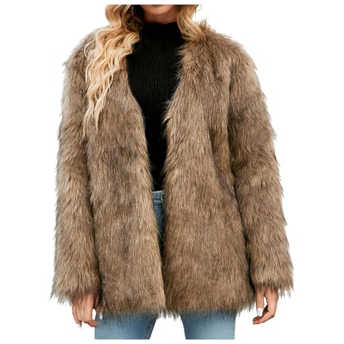 Black Friday Angebote 2024 ab wannJacke Damen Fellmantel Flauschige Langarm Strickjacke Warm Herbst Flauschige Wintermantel Mit Taschen Kurze Version von Generisch