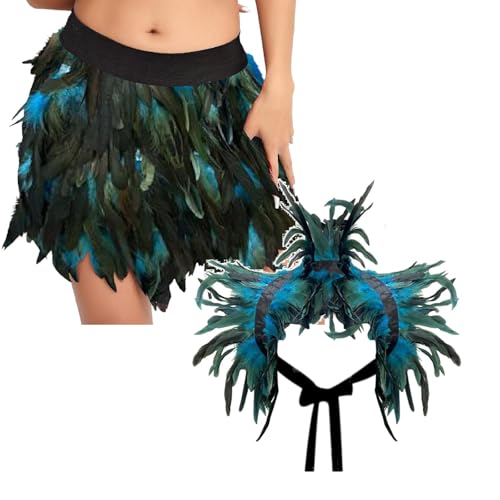 Black Week Angebote 2024，Feder Rock Damen Federkragen Federrock Feather Mini Skirt Federschal Kurzen Rock Unteren Halben Rock Kleid Mit Federn Pfau KostüM Damen 001 Himmelblau,L von Generisch