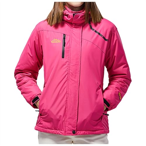 Black Week Angebote 2024 Ab Wann，Skijacke Damen Winterjacke Warme GefüTtert Fleecejacke Winddicht Outdoor-Softshelljacken Mit Kapuze Funktionsjacke FüR Damen Wasserdicht 004 Heißes Rosa，L von Generisch