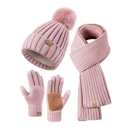 Blitzangebote des Tages, Mütze, Schal & Handschuh-Sets Für Damen Warm Wintermütze Mütze Schal Set Mit Bommel Fleece Gefütterte Touchscreen Handschuhe Beanie Mütze Winterschal 3 In 1 Set von Generisch