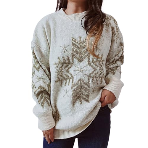 Blitzangebote des Tages,Ausgefallene Pullover Damen,Weihnachtspullover Damen Italienische Mode Pullover Weihnachten Vintage Sweater Dicke Hässlicher Autumn Norweger Christmas Weiß,S von Generisch