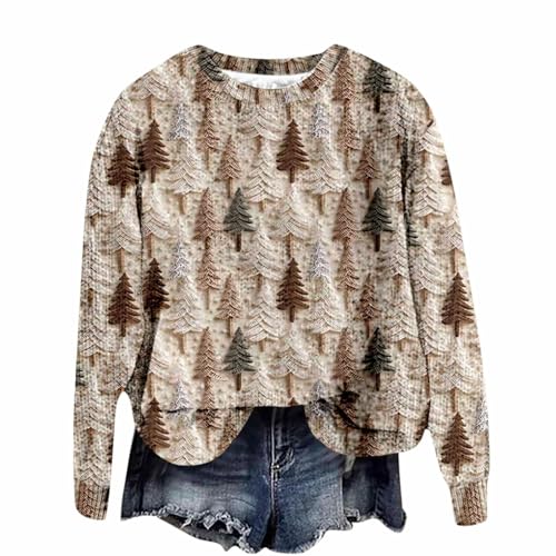 Blitzangebote des Tages，Weihnachtspullover Damen，Weihnachtspullover Damen Lustig Ausgefallene Pullover Christmas Winter Für Hässliche Ugly Sweater Klamotten Teenager Mädchen Khaki，M von Generisch