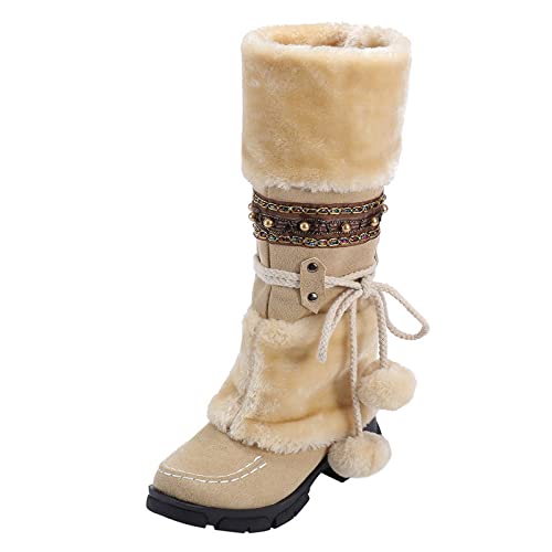 Blitzangebote des Tages Aktuell Winterschuhe Mädchen Stiefletten Damen Gefütterte Stiefel High Top Sneakers Schuhe Winter Sportschuhe Winterboots Für Boots Gefüttert Beige,40 von Generisch