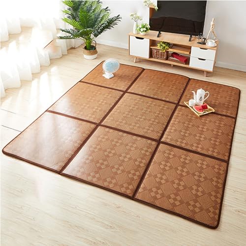 Bodenmatten-Set für Wohnzimmer, Schlafzimmer, Spielzimmer, faltbare Rattan-Matten mit Aufbewahrungstasche, atmungsaktiver Futon-Teppich-Pad, 180 x 180 cm (9 Stück) von Generisch