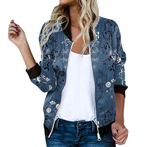 Bomberjacke Damen Blumenmuster Coat Sommer Blouson Reißverschluss Herbst Frühling Jacket Mädchen Sommerjacke Kurz Outwear College Jacke Leichte Pilotenjacke Fliegerjacke Blau L Bomberjacke Damen Blumenmuster Coat Sommer Blouson Reißverschluss Herbst Frühling Jacket Mädchen Sommerjacke Kurz Outwear College Jacke Leichte Pilotenjacke Fliegerjacke Blau L von Generisch