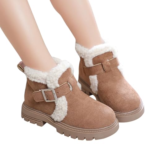 Boots Mädchen 35 Kinder Warme Trekkingschuhe Outdoor Isolierung Boots Winter Gefüttert Schneestiefel Kurze rutschfest Baumwollstiefel Weichsohlen Einfarbig Lederstiefel Nude-Stiefel von Generisch