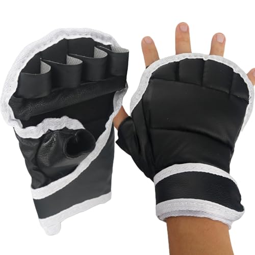 Box-Trainingshandschuhe, Leder-Stanzhandschuhe, PU-Leder-Halbfinger-Kampfhandschuhe, Schlagfeste Boxhandschuhe, Tragbare Schwarze Karate-Fäustlinge, Stoßdämpfend Für MMA, Taekwondo, Karate, M von Generisch