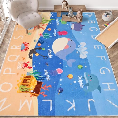 Buchstabendruck Teppich Kinderzimmer Teppich Rutschfester Teppich Spielmatte Waschbarer Teppich Geeignet für Kinderzimmer Schlafzimmer (Stil1,60 x 100 cm) von Generisch