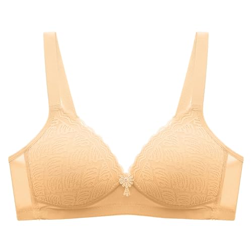 Bustier Damen Beige Bequem Soft Bralette Leichter Nahtlos Gepolstert Push-Up T-Shirts BH für Hängende Brüste Spitze Wohlfühl-BH Stretch Ohne Bügel Bra Shaper-BH Seamless von Generisch