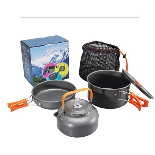 Camping-Kochgeschirr-Set, tragbare Outdoor-Töpfe und Pfannen, leicht zu tragen (Farbe: Orange) (Orange) von Generisch