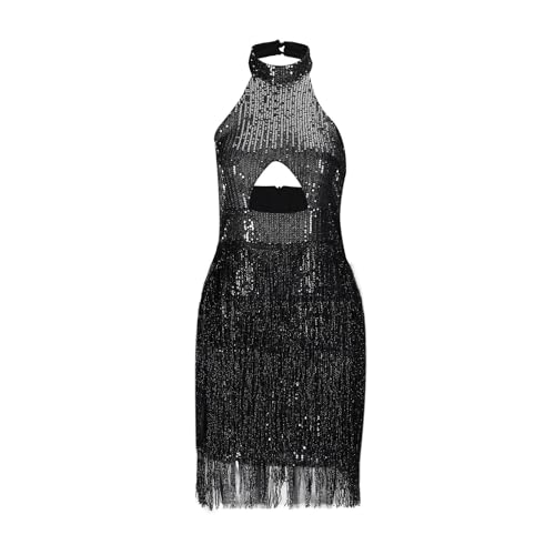 Cocktailkleid Damen Glitzer Kleid Elegant Abendkleider Silvester Outfit Glitzer Paillettenkleid Glitzerkleid Party Outfit Sexy Kleid Schwarz L von Generisch