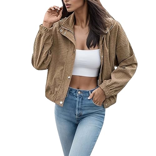 Cord-Hemd, Cord Jacke Damen Gefüttert Cordhemd - Cordbluse Oversize Freizeitjacke Übergangs Hemdbluse Knopfleiste Tasche Winter Oversized Button Down Corduroy Dünne Jacket Cordjacke Hemd V-Ausschnitt von Generisch