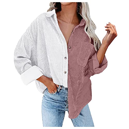 Cordjacke Damen Oversize Cord Jacke - Damenjacke Winter Freizeithemd Freizeitjacke Übergangs Longbluse Cordhemd Mit Knopfleiste Damen-Oversized Bluse Oberteile von Generisch