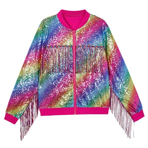 Coupons Amazon Angebote, Pailletten Jacke Kinder Mädchen Junge mit Reisverschluss Baseballjacke Langarm Glitzer Bomberjacke Collegejacke Jazz Party Tanzkostüm Cardigan Hippie Tanzkleidung von Generisch