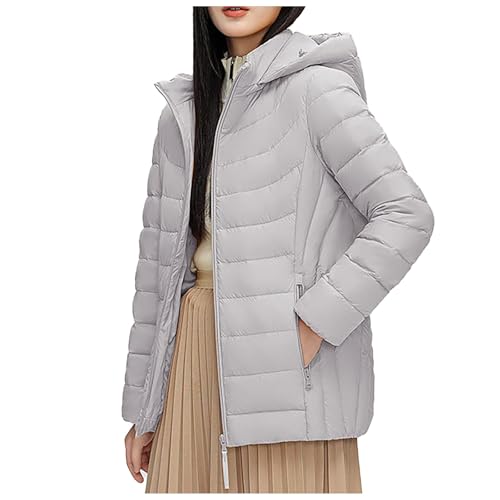 Coupons Amazon Angebote Daunenjacke Damen Winter Jacke Übergangsjacke Leicht Mädchen Damenjacken Für Den Übergang Puffer Winterjacken Steppjacke Jacket Herbstjacke Hellgrau，M von Generisch