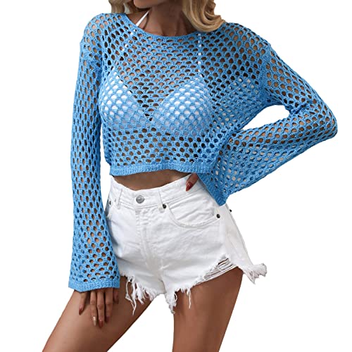 Crochet Top Damen Gestrickte Netzoberteil - Sommer Outfits Bikini Überwurf Große Größen Strand Kleid Beach Netzshirt Luftig Leicht Häkelkleid Strandponcho Strandurlaub Badeanzug Cover-Ups von Generisch