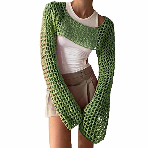 Crochet Top Damen Netz Netzoberteil - Netzshirt Festival Outfit Sommer Strandtunika Bikini Häkeltop Boho Beach Frauen Hollow Out Badeanzug Strand Coverup Für Bademode Stricken Cover Up von Generisch