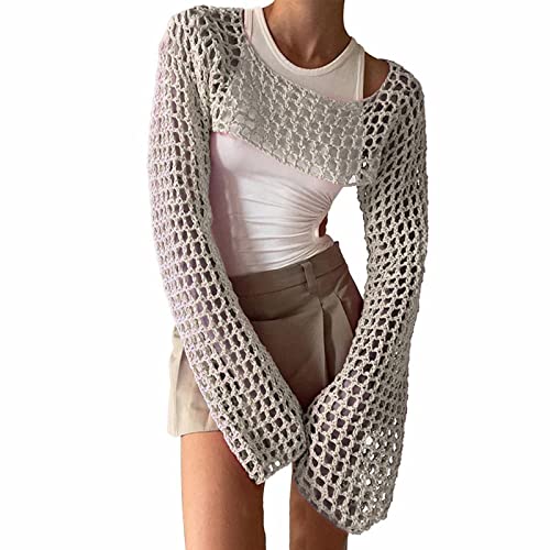 Crochet Top Damen Netz Netzoberteil - Netzshirt Festival Outfit Sommer Strandtunika Bikini Häkeltop Boho Beach Frauen Hollow Out Badeanzug Strand Coverup Für Bademode Stricken Cover Up von Generisch