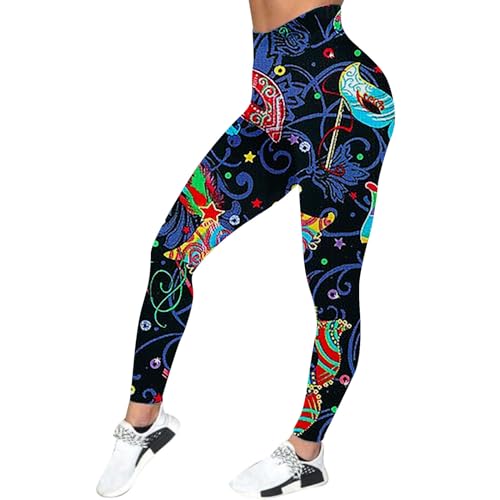 Damen 80er Metallic Leggings Weihnachtstag Sport Leggings Bonbonfarben Strumpfhose Weiche Schlaghose Karneval Kostüm Bunte Yogahose Mädchen Disco Outfit Elastische Jeggings Ballett Sporthose von Generisch