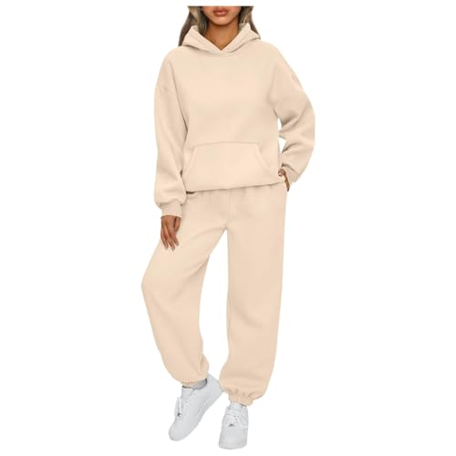 Damen Anzug, Damen Baumwolle Rundhals Jogginganzug Langärmliges Oberteil und Weite Hose Zweiteiler Trainingsanzug Hausanzug Sport Set Lounge Set von Generisch