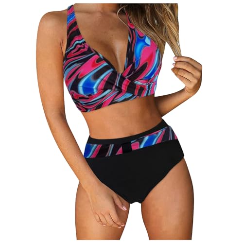 Damen Anzug Elegant 2 Teilig, Damen Zweiteiliger Badeanzug V Ausschnitt überkreuztes Bikini Bademode Bauchkontrolle Bikini Sets Atmungsaktiver Elastischer Badeanzüge Sexy Comf Badebekleidung von Generisch