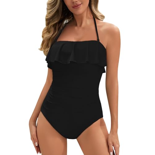 Damen Badeanzug Push Up Badeanzugkleid Vintage Surfanzug Rückenfrei Baderock Elastischer Swimsuit Sexy Badeanzüge Ruched Badeshorts Sportlich Neoprenanzug Spitze Badekleid von Generisch