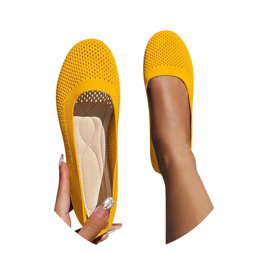 Damen Ballerinas Slip On Schuhe rutschfest Flach Stricken Sneaker Bequem Sommer Elegant Runde Zehe Sportlich Flat Schuhe Tanzschuhe Frauen Gelb 41 Damen Ballerinas Slip On Schuhe rutschfest Flach Stricken Sneaker Bequem Sommer Elegant Runde Zehe Sportlich Flat Schuhe Tanzschuhe Frauen Gelb 41 von Generisch