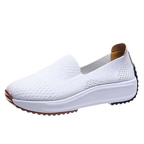 Damen Basketballschuhe Sports Gestrickte Spitzenschuhe Lässig zschuhe Wanderschuhe Walking-Schuhe Sommer Sicherheitsschuhe bequem Gummischuhe Walking weiß Tierhausschuhe Jogging Silber Segelschuhe von Generisch